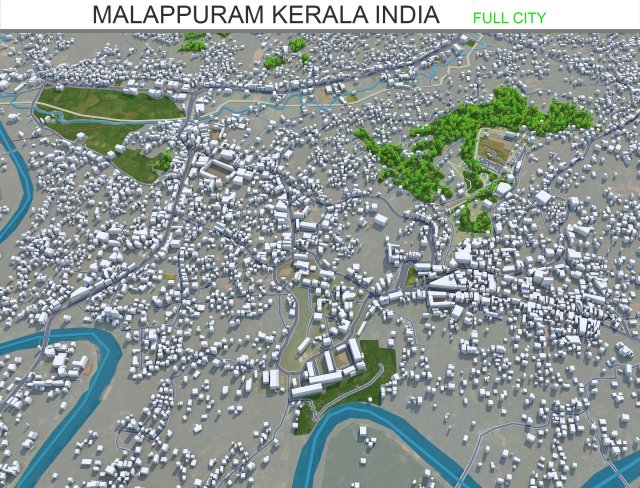 Malappuram city Kerala India 20km 3D Model .c4d .max .obj .3ds .fbx .stl .blend 