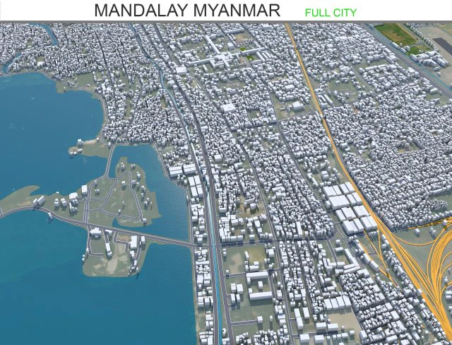 Mandalay city Myanmar Burma 30km 3D Model .c4d .max .obj .3ds .fbx .stl .blend