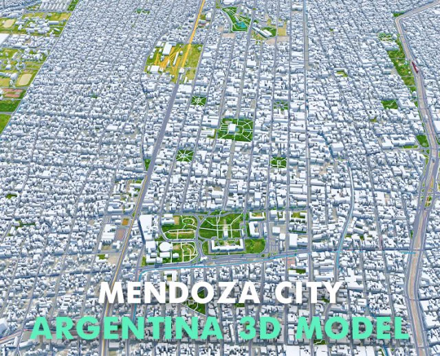 Mendoza city Argentina 32km 3D Model .c4d .max .obj .3ds .fbx .stl .blend 