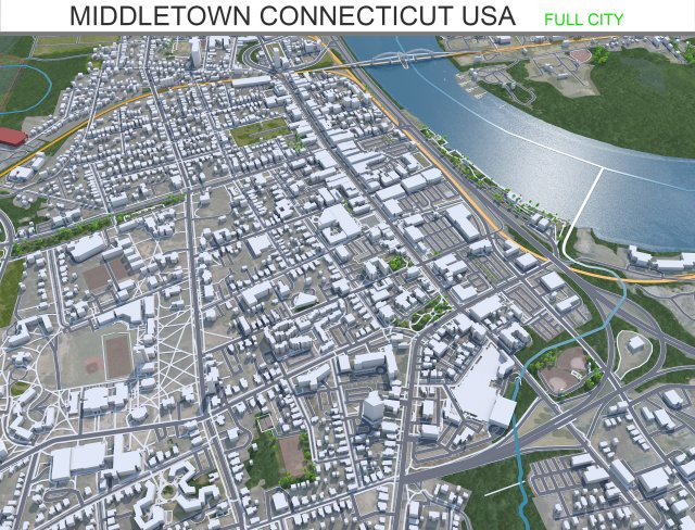 Middletown city Connecticut USA 15km Modello 3D .c4d .max .obj .3ds .fbx .stl .blend 