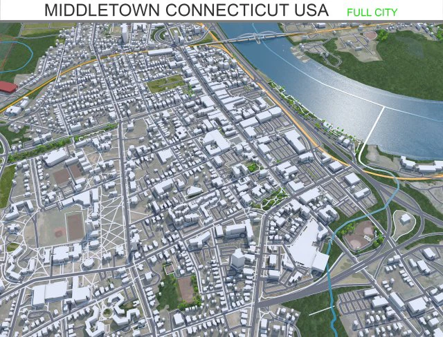 Middletown city Connecticut USA 15km 3D Model .c4d .max .obj .3ds .fbx .stl .blend 