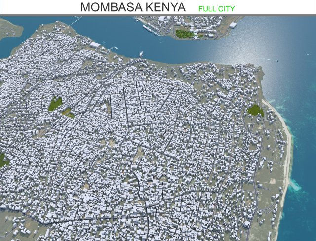 Mombasa city Kenya 30km 3D 模型 .c4d .max .obj .3ds .fbx .stl .blend 