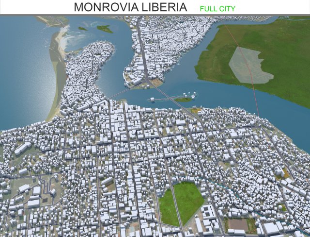 Monrovia city Liberia 20km 3D मॉडल .c4d .max .obj .3ds .fbx .stl .blend 