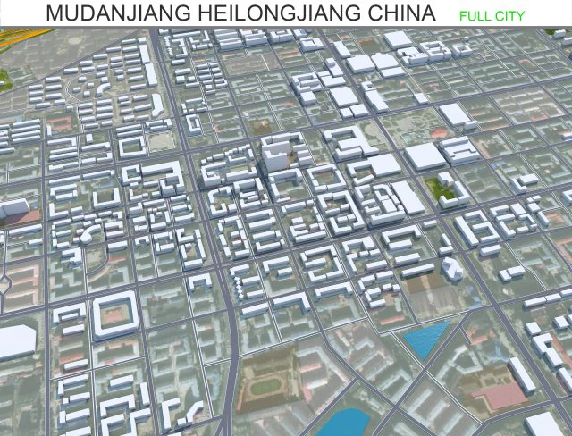 Mudanjiang city Heilongjiang China 25km 3D Model .c4d .max .obj .3ds .fbx .stl .blend 