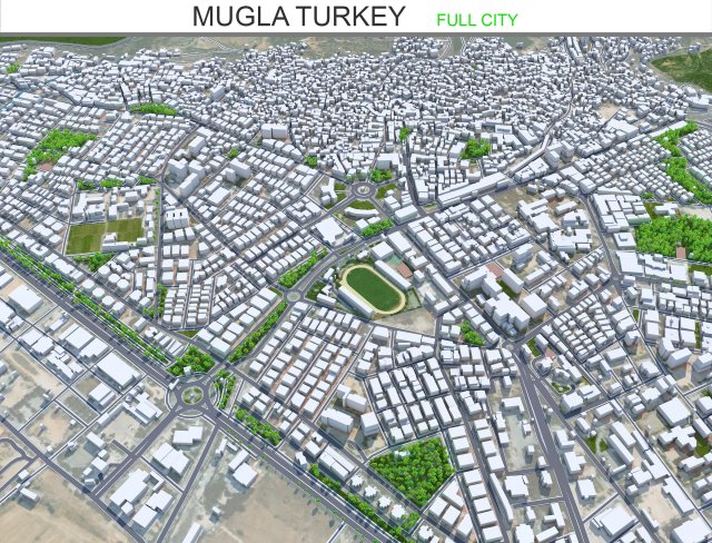 Mugla city Turkey 10km 3D Model .c4d .max .obj .3ds .fbx .stl .blend