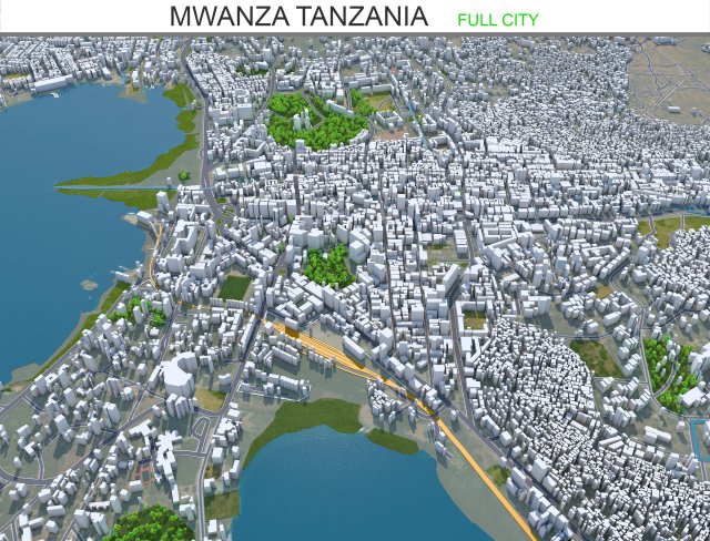 Mwanza city Tanzania 25km 3D Model .c4d .max .obj .3ds .fbx .stl .blend 