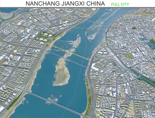 Nanchang city Jiangxi China 60km 3D Model .c4d .max .obj .3ds .fbx .stl .blend 