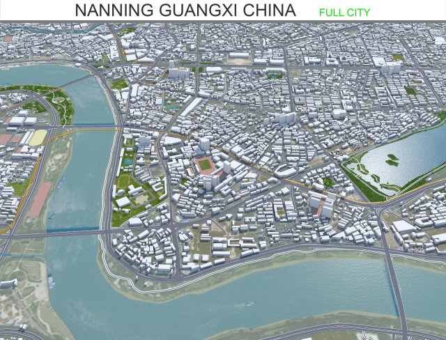 Nanning city Guangxi China 50km 3D Model .c4d .max .obj .3ds .fbx .stl .blend 