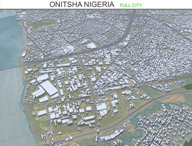 Onitsha city Nigeria 40km 3D मॉडल .c4d .max .obj .3ds .fbx .stl .blend