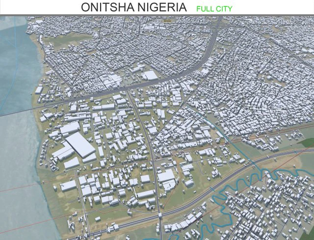 Onitsha city Nigeria 40km 3D Model .c4d .max .obj .3ds .fbx .stl .blend