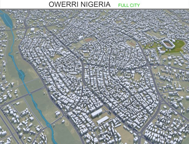Owerri city Nigeria 30km 3D Модель .c4d .max .obj .3ds .fbx .stl .blend 