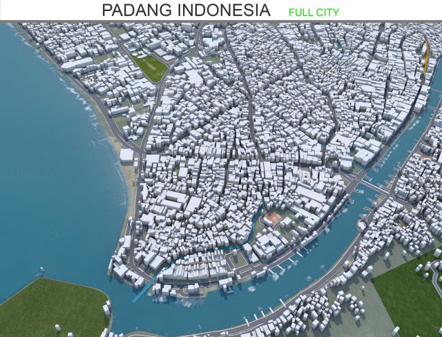 Padang city Indonesia 25km 3D Model .c4d .max .obj .3ds .fbx .stl .blend 