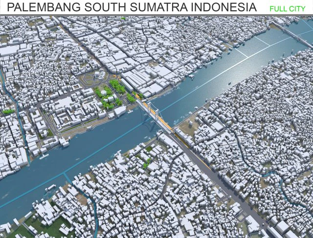 Palembang city South Sumatra Indonesia 30km 3D Model .c4d .max .obj .3ds .fbx .stl .blend