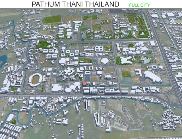 Pathum city Thani Thailand 70km Model 3D .c4d .max .obj .3ds .fbx .stl .blend 