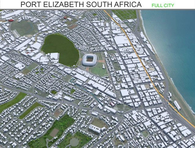 Port Elizabeth city South Africa 40km 3D Model .c4d .max .obj .3ds .fbx .stl .blend 