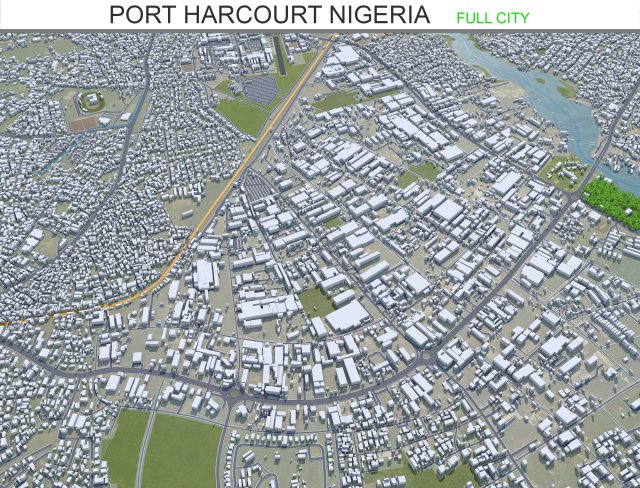 Port Harcourt city Nigeria 30km 3D Модель .c4d .max .obj .3ds .fbx .stl .blend 