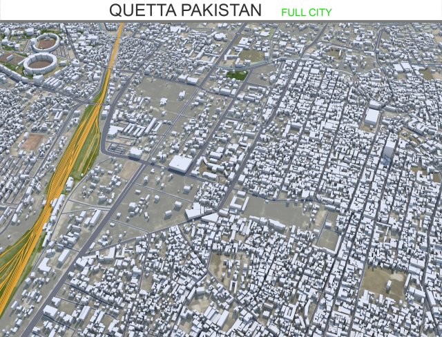 Quetta city Pakistan 40km 3D Model .c4d .max .obj .3ds .fbx .stl .blend 
