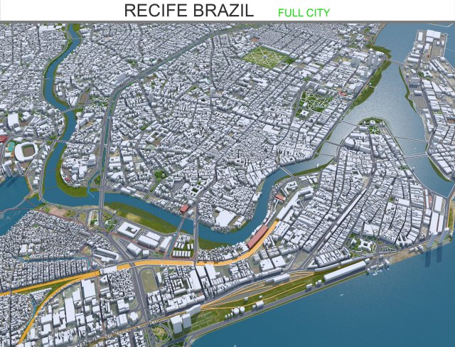 Recife city Brazil 30km 3D 模型 .c4d .max .obj .3ds .fbx .stl .blend 