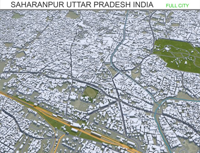 Saharanpur city Uttar Pradesh India 30km 3D Model .c4d .max .obj .3ds .fbx .stl .blend