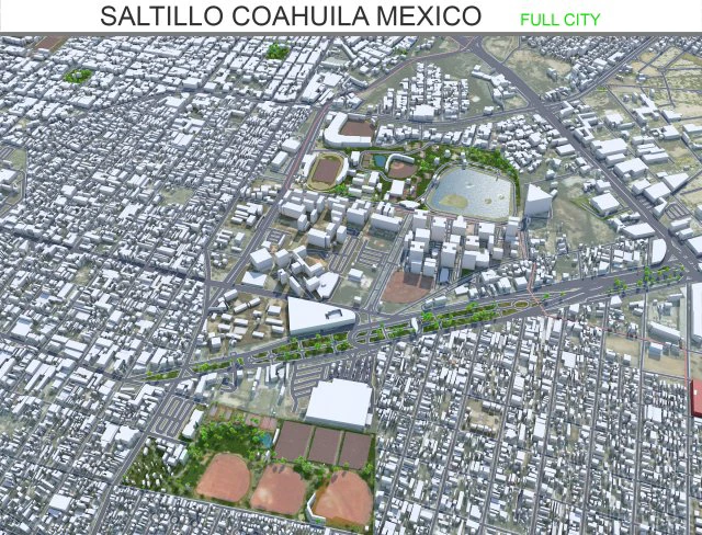 Saltillo city Coahuila Mexico 25km 3D Model .c4d .max .obj .3ds .fbx .stl .blend