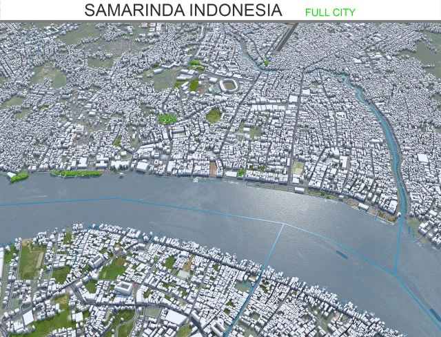 Samarinda city Indonesia 25km 3D Model .c4d .max .obj .3ds .fbx .stl .blend 