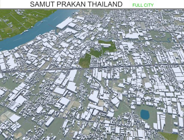 Samut Prakan city Thailand 60km 3D Model .c4d .max .obj .3ds .fbx .stl .blend 