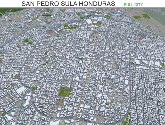 San Pedro Sula city Honduras 25km 3D Model .c4d .max .obj .3ds .fbx .stl .blend 