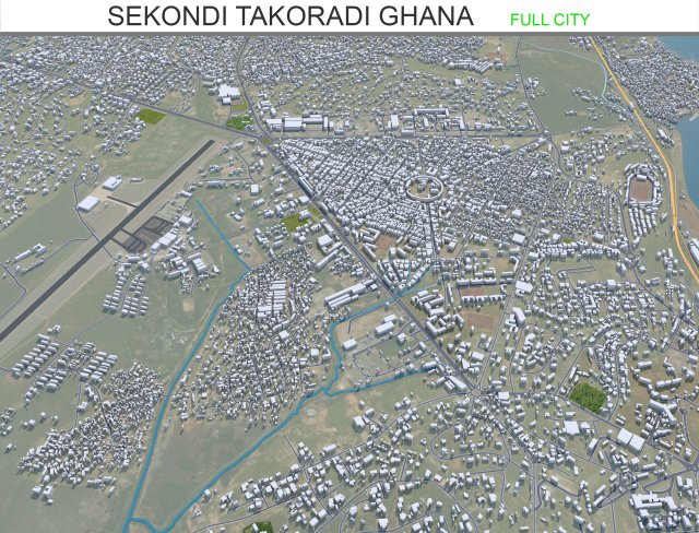 Sekondi city Takoradi Ghana 20km 3D Model .c4d .max .obj .3ds .fbx .stl .blend