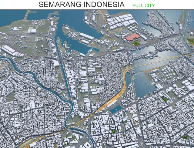 Semarang city Indonesia 30km 3D Model .c4d .max .obj .3ds .fbx .stl .blend