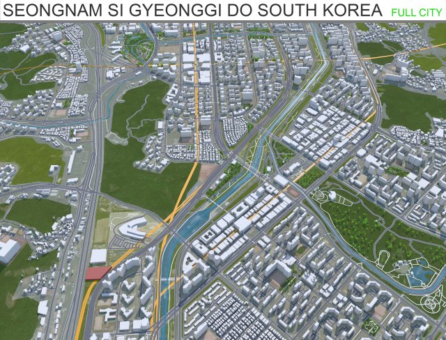 Seongnam si Gyeonggi do city South Korea 20km 3D-Modell .c4d .max .obj .3ds .fbx .stl .blend 