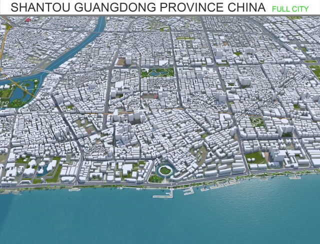 Shantou Guangdong Province city China 90km 3D Model .c4d .max .obj .3ds .fbx .stl .blend 