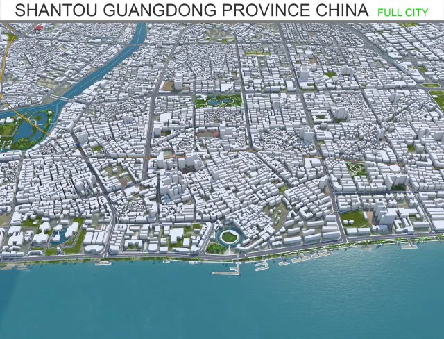 Shantou Guangdong Province city China 90km 3D Model .c4d .max .obj .3ds .fbx .stl .blend 