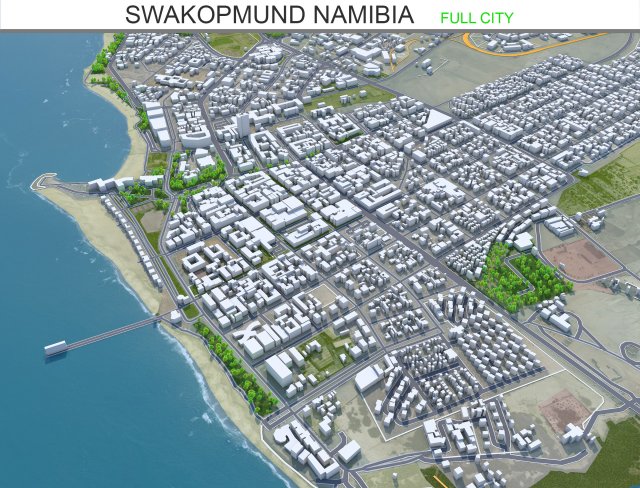 Swakopmund city Namibia 10km 3Dモデル .c4d .max .obj .3ds .fbx .stl .blend 