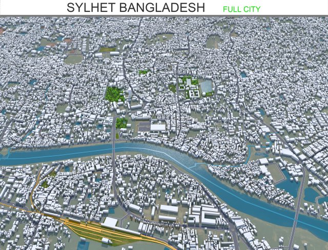 Sylhet city Bangladesh 25km Modèle 3D .c4d .max .obj .3ds .fbx .stl .blend 