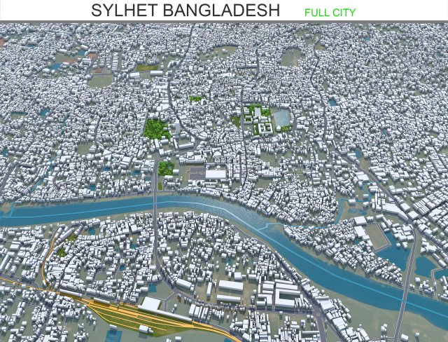 Sylhet city Bangladesh 25km 3D Model .c4d .max .obj .3ds .fbx .stl .blend 