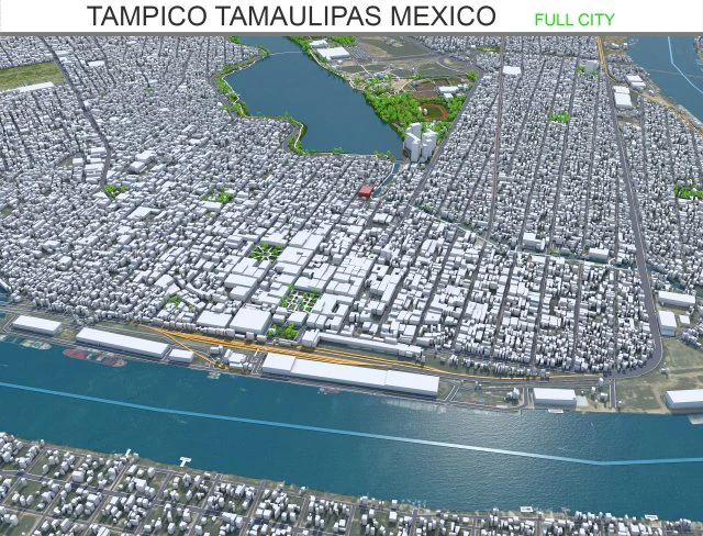टैम्पिको शहर तमाउलिपास मेक्सिको 20 किमी 3D मॉडल .c4d .max .obj .3ds .fbx .stl .blend 