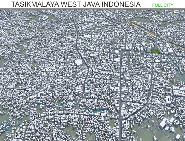 Tasikmalaya city West Java Indonesia 25km 3D Model .c4d .max .obj .3ds .fbx .stl .blend 
