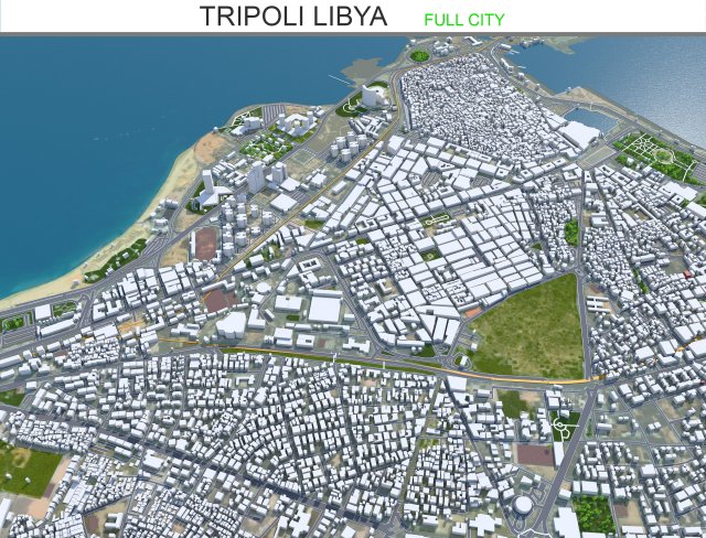 Tripoli city Libya 60km 3D 模型 .c4d .max .obj .3ds .fbx .stl .blend