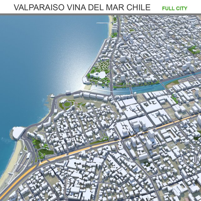 Valparaiso city Vina del Mar Chile 30km 3D Model .c4d .max .obj .3ds .fbx .stl .blend 