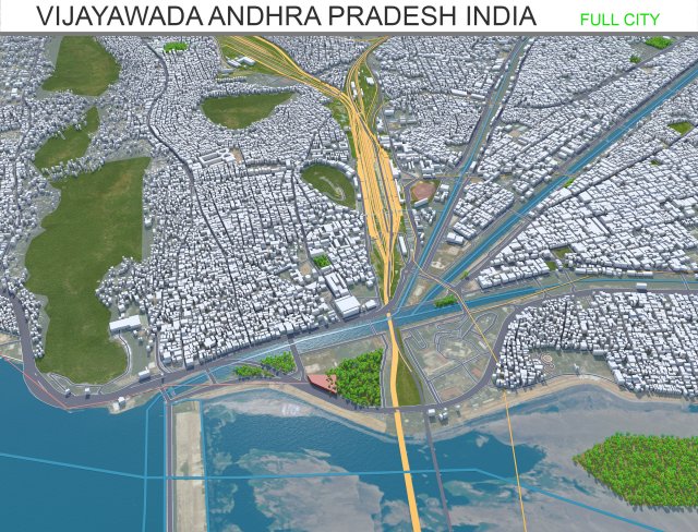 Vijayawada city Andhra Pradesh India 30km 3D Model .c4d .max .obj .3ds .fbx .stl .blend 