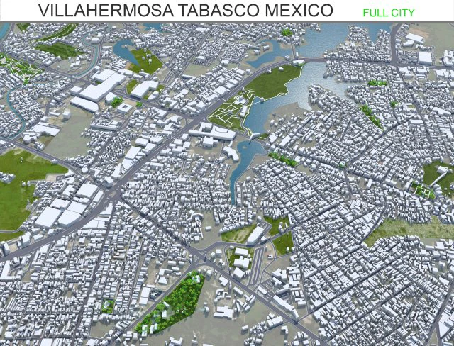 Villahermosa city Tabasco Mexico 30km 3D Model .c4d .max .obj .3ds .fbx .stl .blend