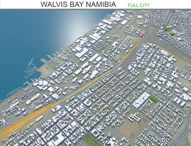 Walvis Bay city Namibia 15km 3D Model .c4d .max .obj .3ds .fbx .stl .blend