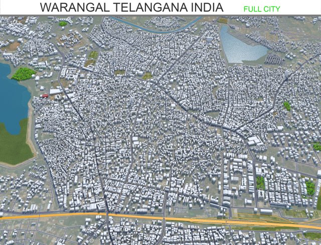 Warangal city Telangana India 20km 3D Модель .c4d .max .obj .3ds .fbx .stl .blend
