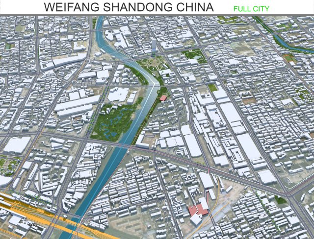 Weifang city Shandong China 50km 3D-Modell .c4d .max .obj .3ds .fbx .stl .blend 