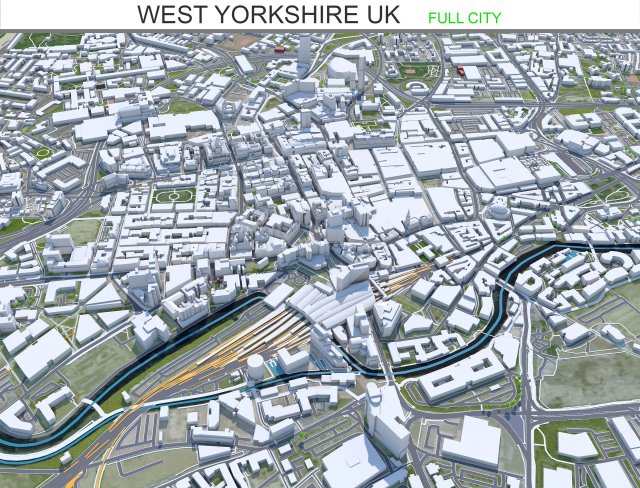 West Yorkshire city UK 70km 3D 모델 .c4d .max .obj .3ds .fbx .stl .blend 