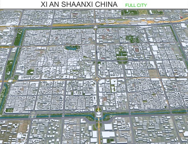 Xi An Shaanxi city China 80km 3D Model .c4d .max .obj .3ds .fbx .stl .blend 