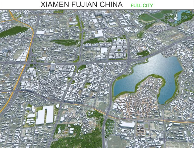 Xiamen city Fujian China 50km 3D Model .c4d .max .obj .3ds .fbx .stl .blend 