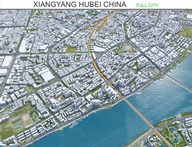 Xiangyang city Hubei China 150km 3D Model .c4d .max .obj .3ds .fbx .stl .blend 