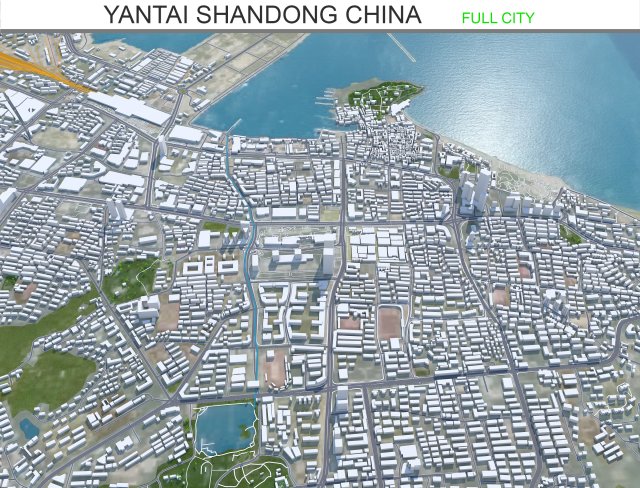 Yantai Shandong city China 150km Modelo 3D .c4d .max .obj .3ds .fbx .stl .blend 