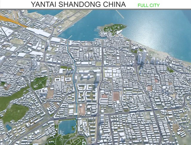 Yantai Shandong city China 150km 3D Model .c4d .max .obj .3ds .fbx .stl .blend 